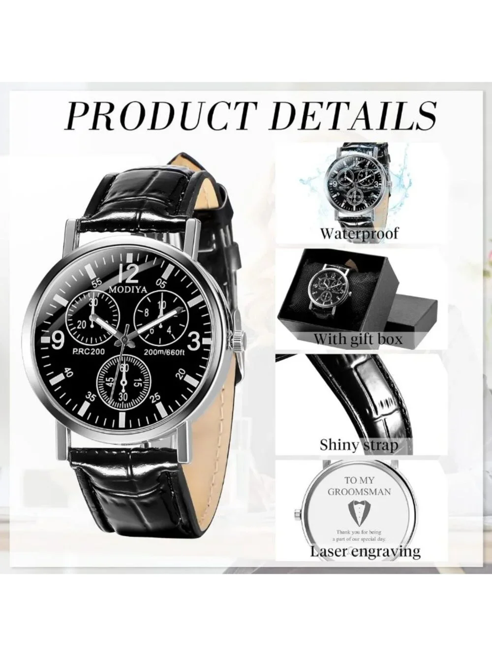 Stylish 6-Piece Men's Chronograph Watch Set - Quartz Leather Strap Gift Box